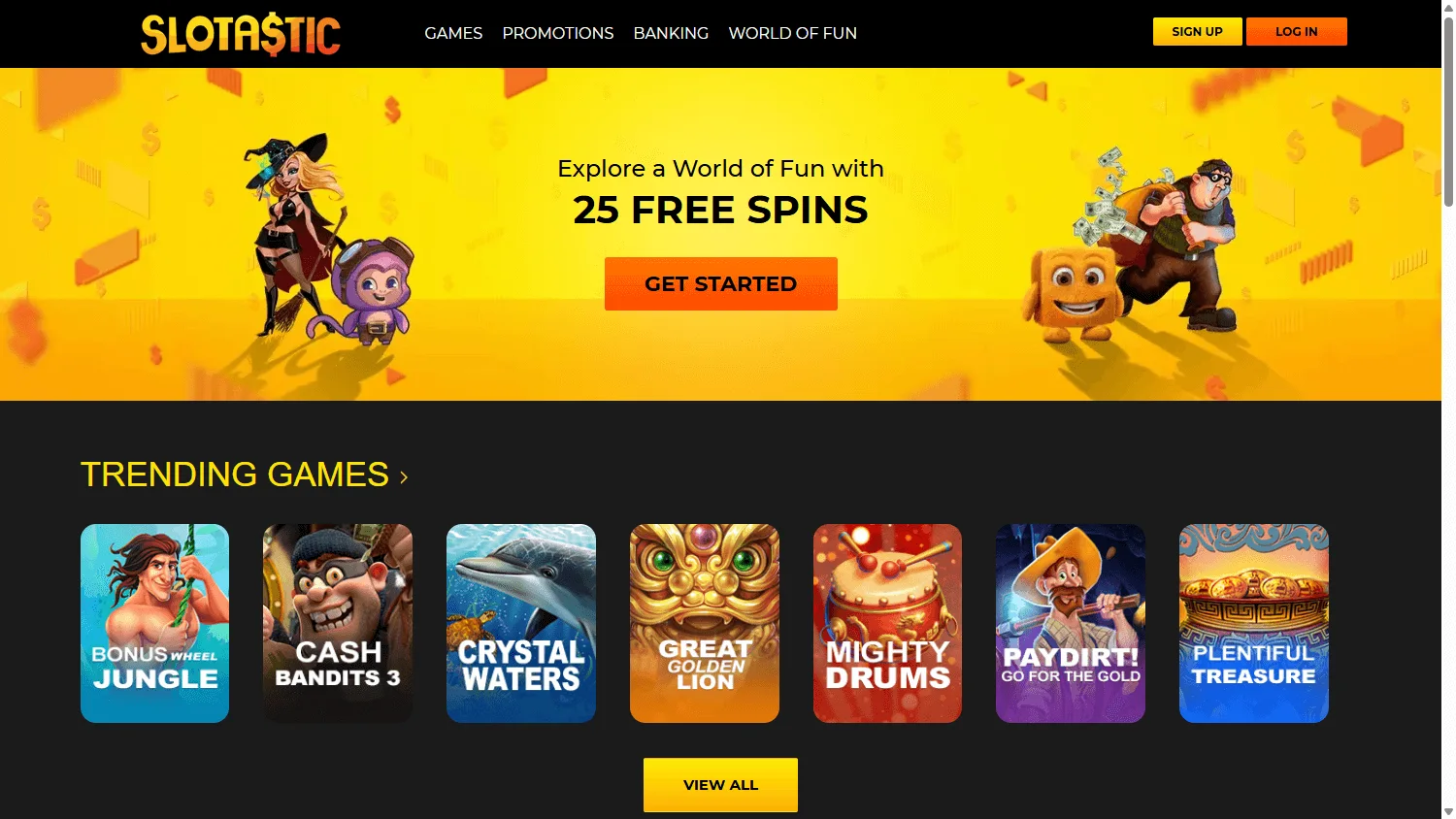 Slotastic Casino desktop games selection with slots